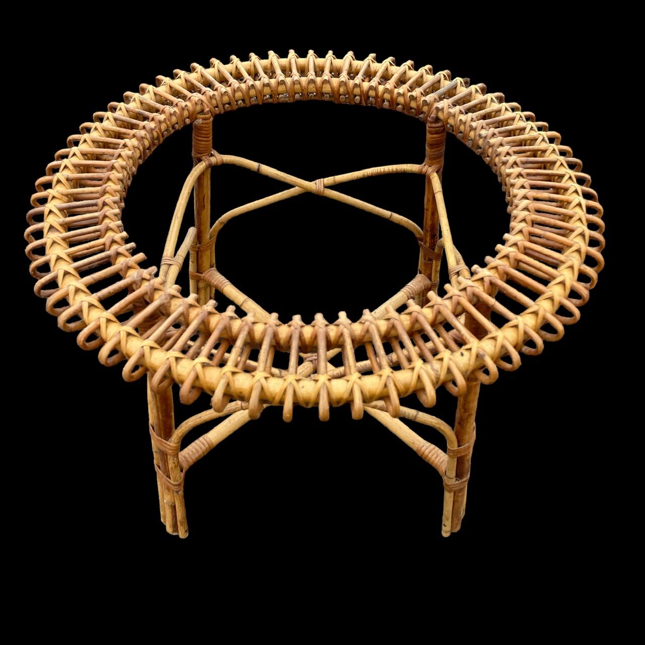 Sun coffee table in rattan and marble from the 50s