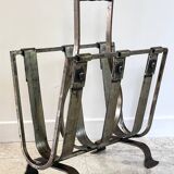 Brutalist vintage steel magazine rack