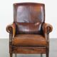 Fauteuil vintage en cuir de mouton avec dossier haut
