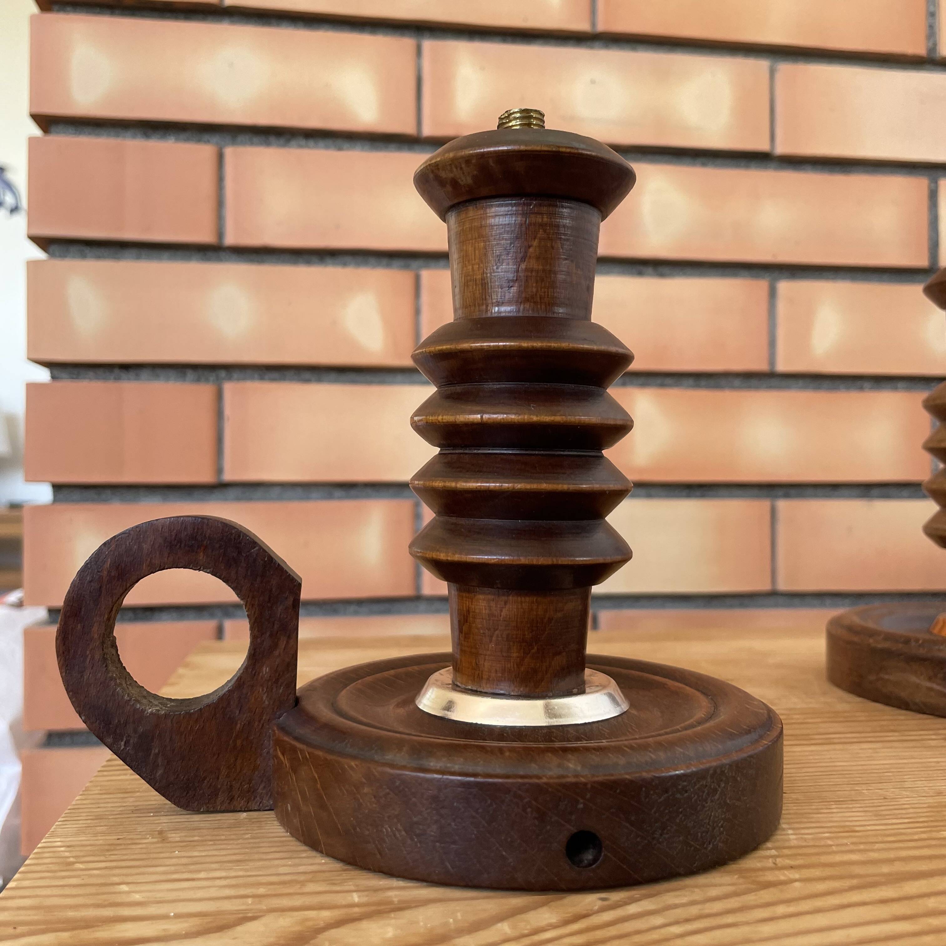 Pair wooden table lamps with handles