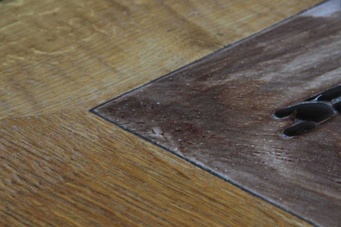 Vintage Danish brutalist oak & tile coffee table in the style of Henning Kjærnulf, 1960s