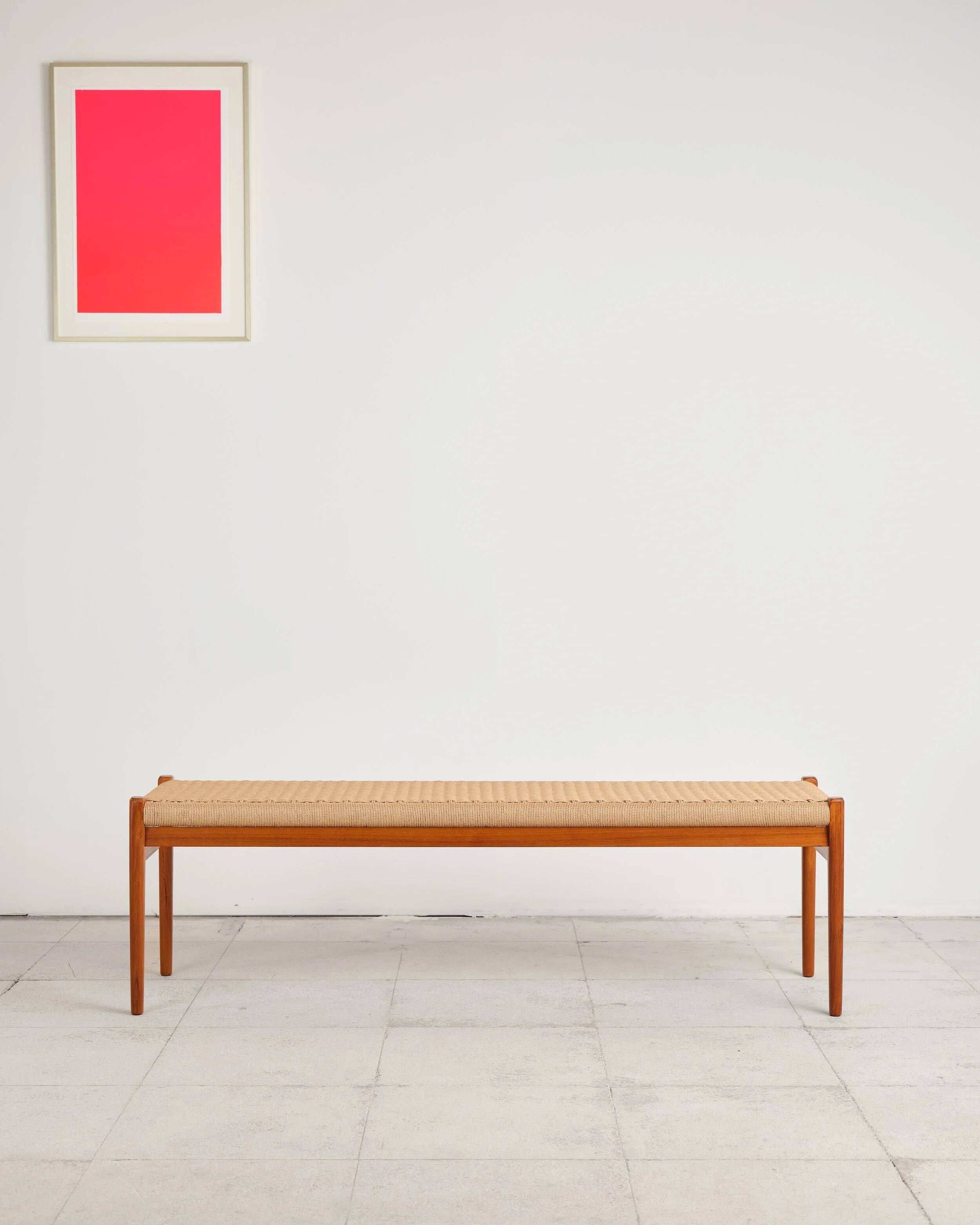 Large teak and rope bench by Niels O. Møller, Denmark, 1960s.