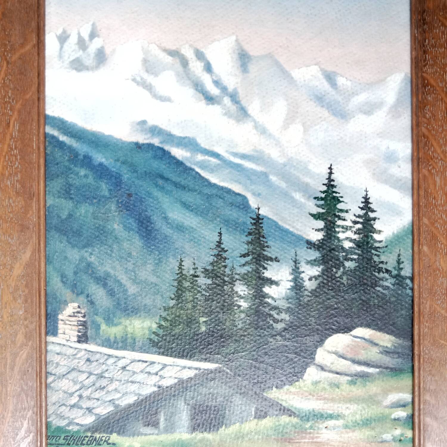 Mountain Landscape Painting from 1946 signed Frame