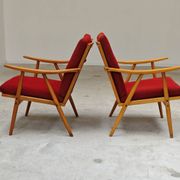 Paire de fauteuils Boomerang  rouge Antonin Suman pour Ton Bystrice Thonet