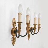 Impressive set of a large bronze Empire Chandelier with 2 wall lights, Belgium ca. 1950