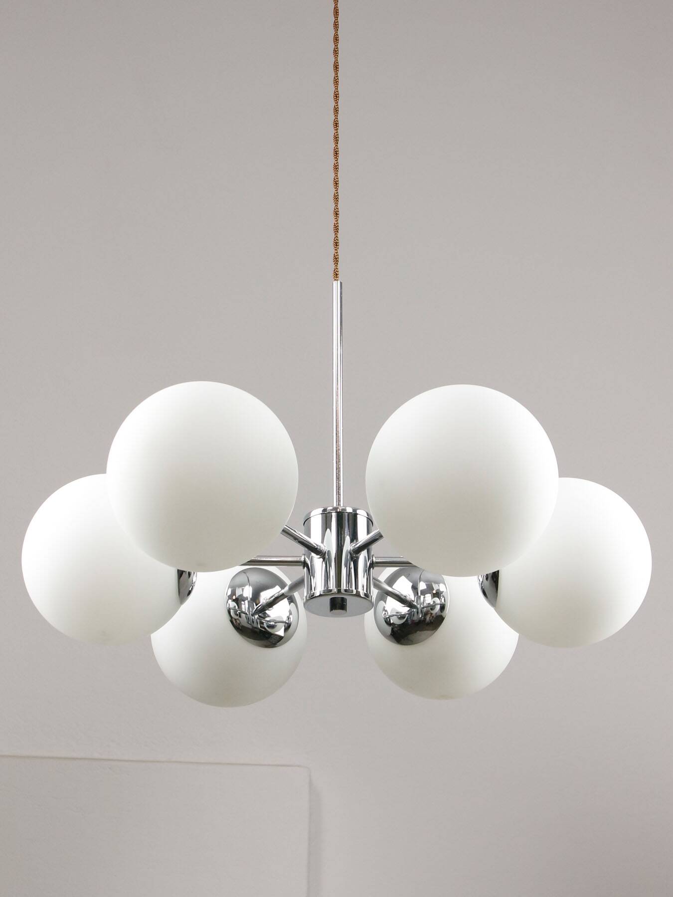 Space Age Italian Sputnik Chrome and Opaline Chandelier, 1970s