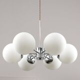 Space Age Italian Sputnik Chrome and Opaline Chandelier, 1970s