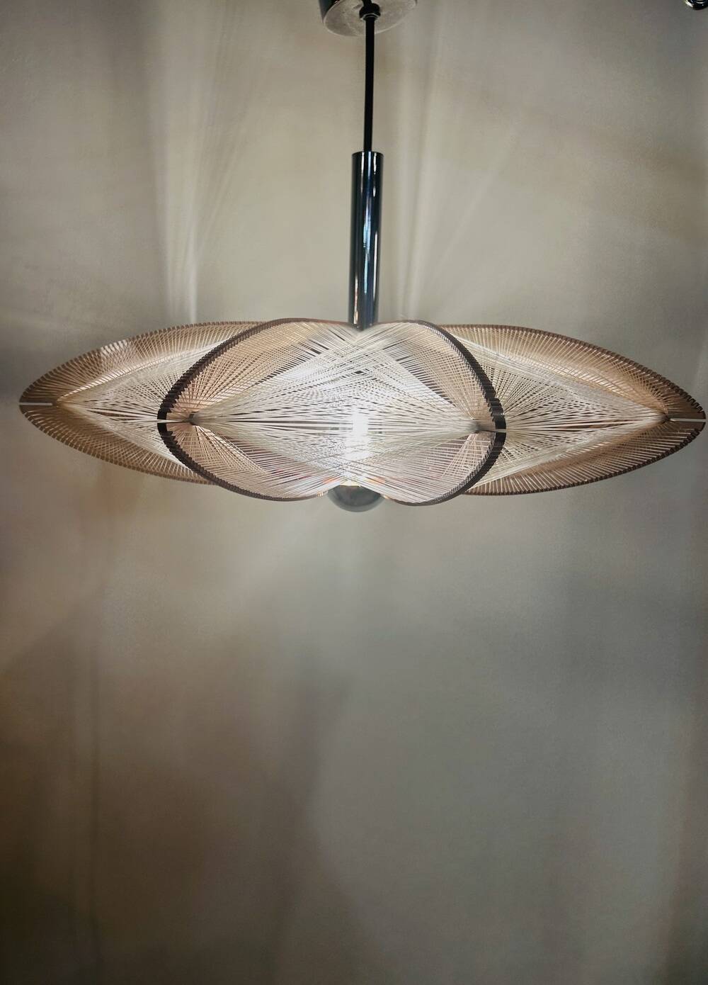 Vintage Paul Secon pendant light, taupe plexi and nylon