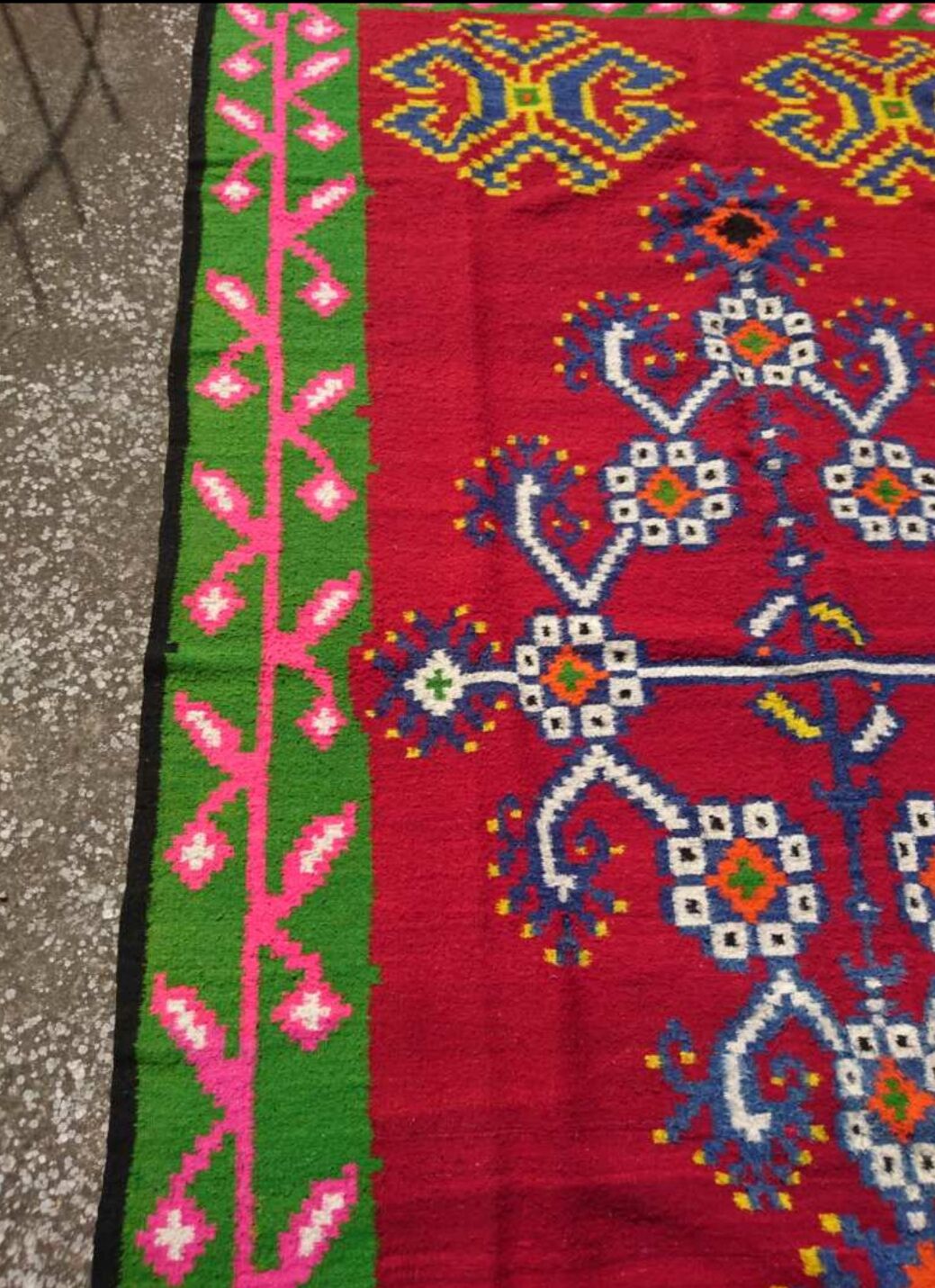 Red kilim rug in pure wool handmade 195x340cm