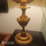 Bronze lamp 1960s Louis XV style / Rocaille with lampshade - H 60 cm
