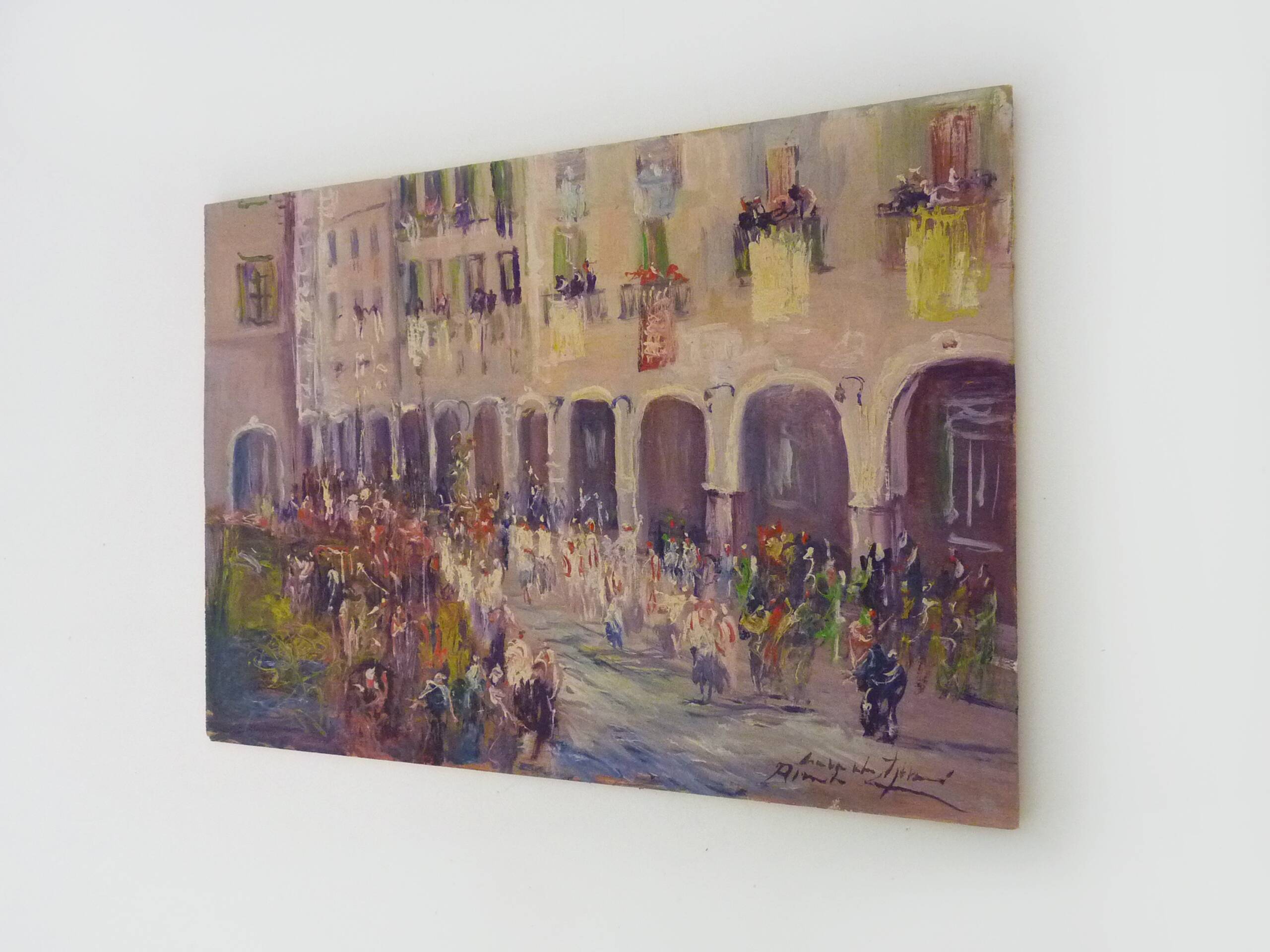 Oil on wood by Riccardo Capone Procession 50s 60s