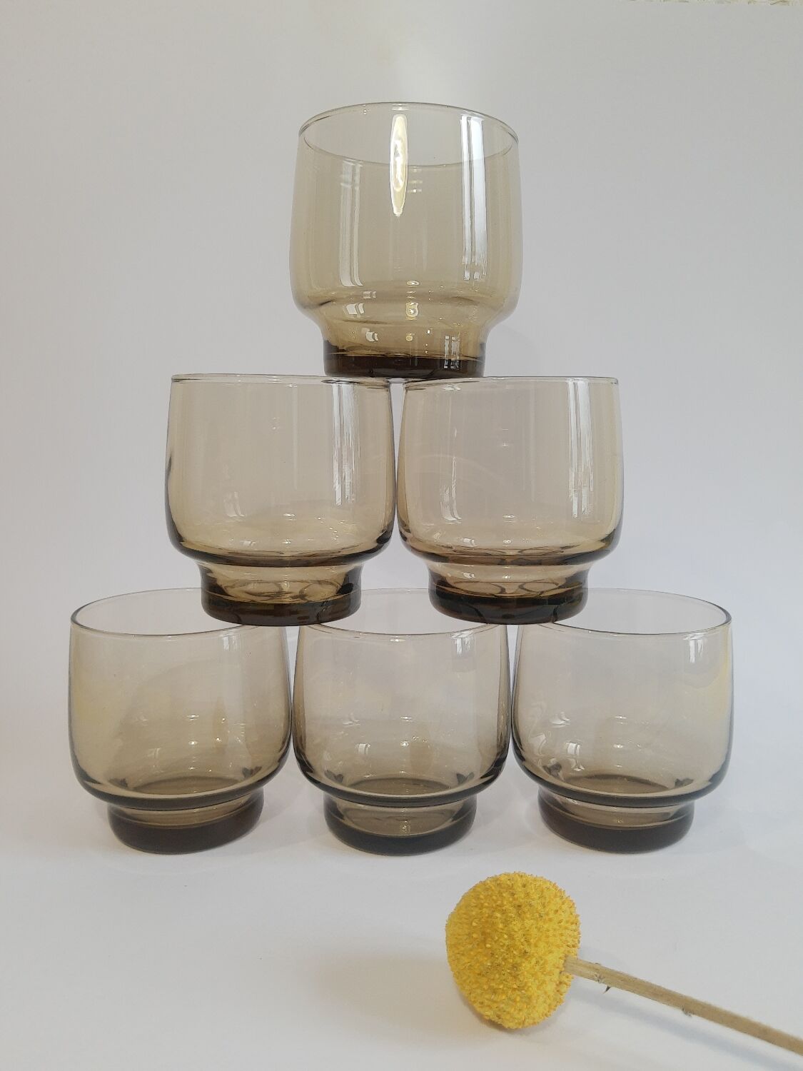 Set of 6 vintage 70s smoked glass water glasses