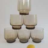 Set of 6 vintage 70s smoked glass water glasses