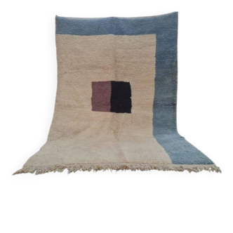 Handmade Moroccan wool rug: blue Berber rug, 150/250cm.