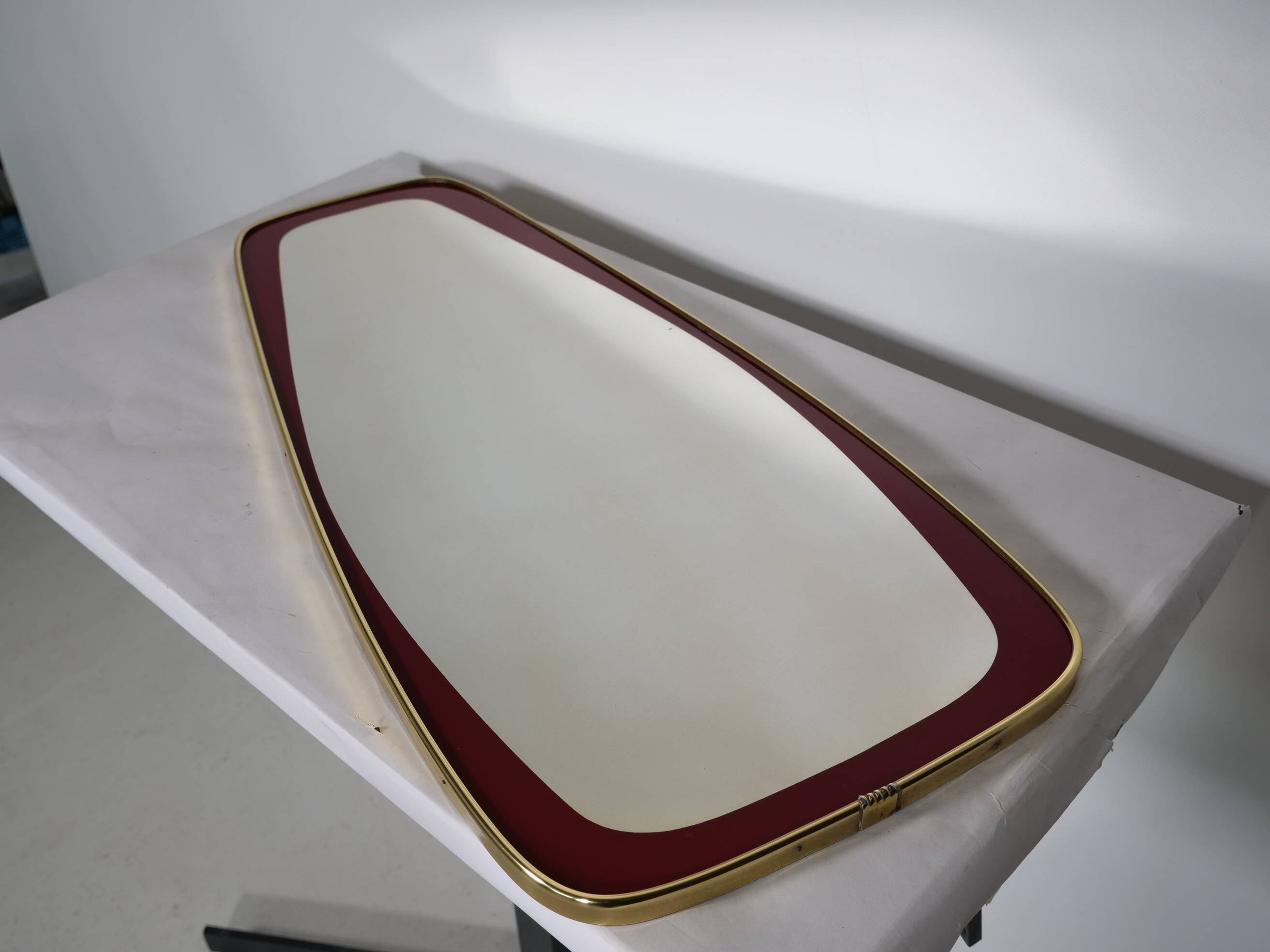 Design Mirror 1950s Freeform Wall Mirror Gold Rim