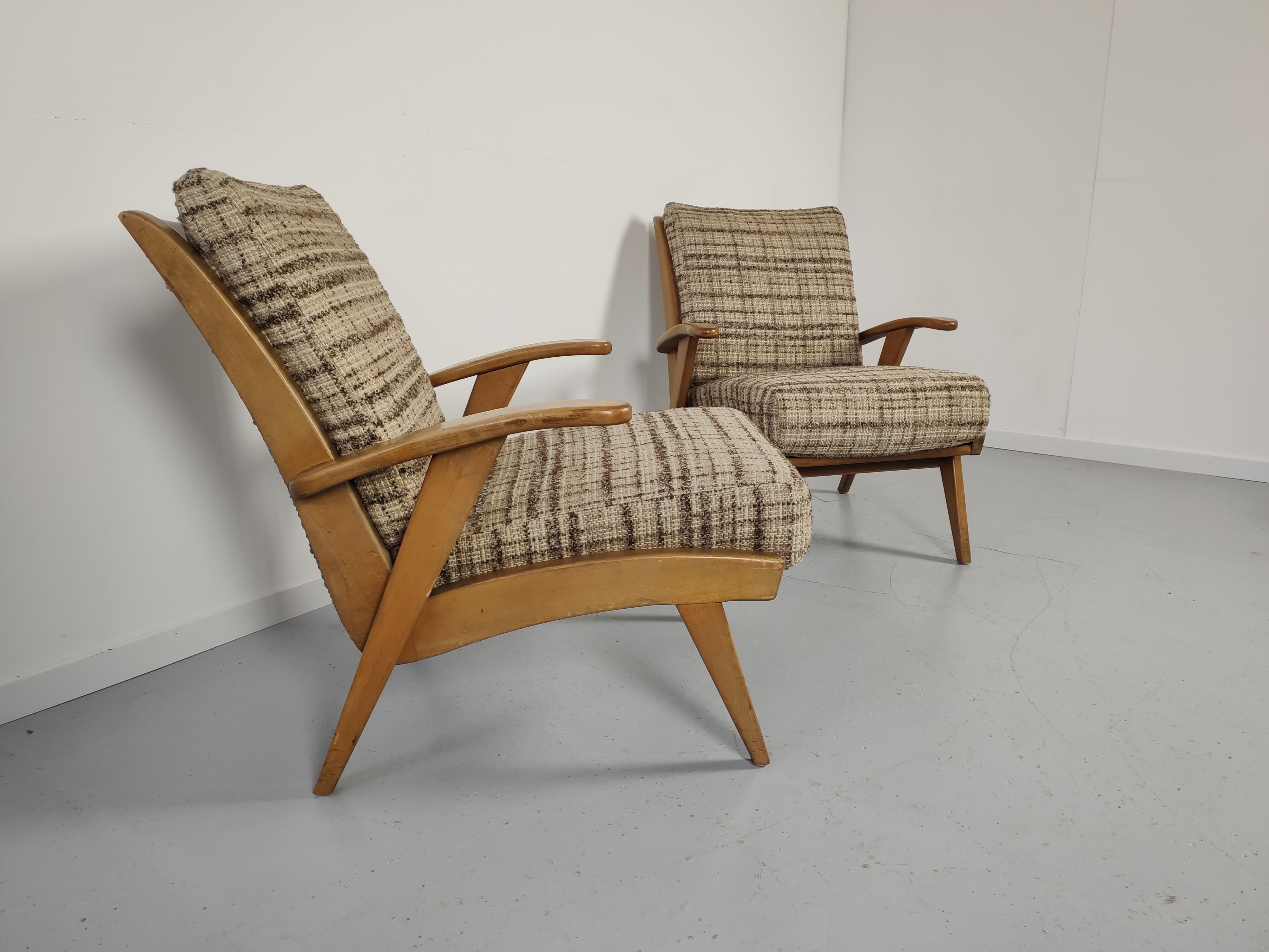 Paire de fauteuils vintage bois tissus 1960s