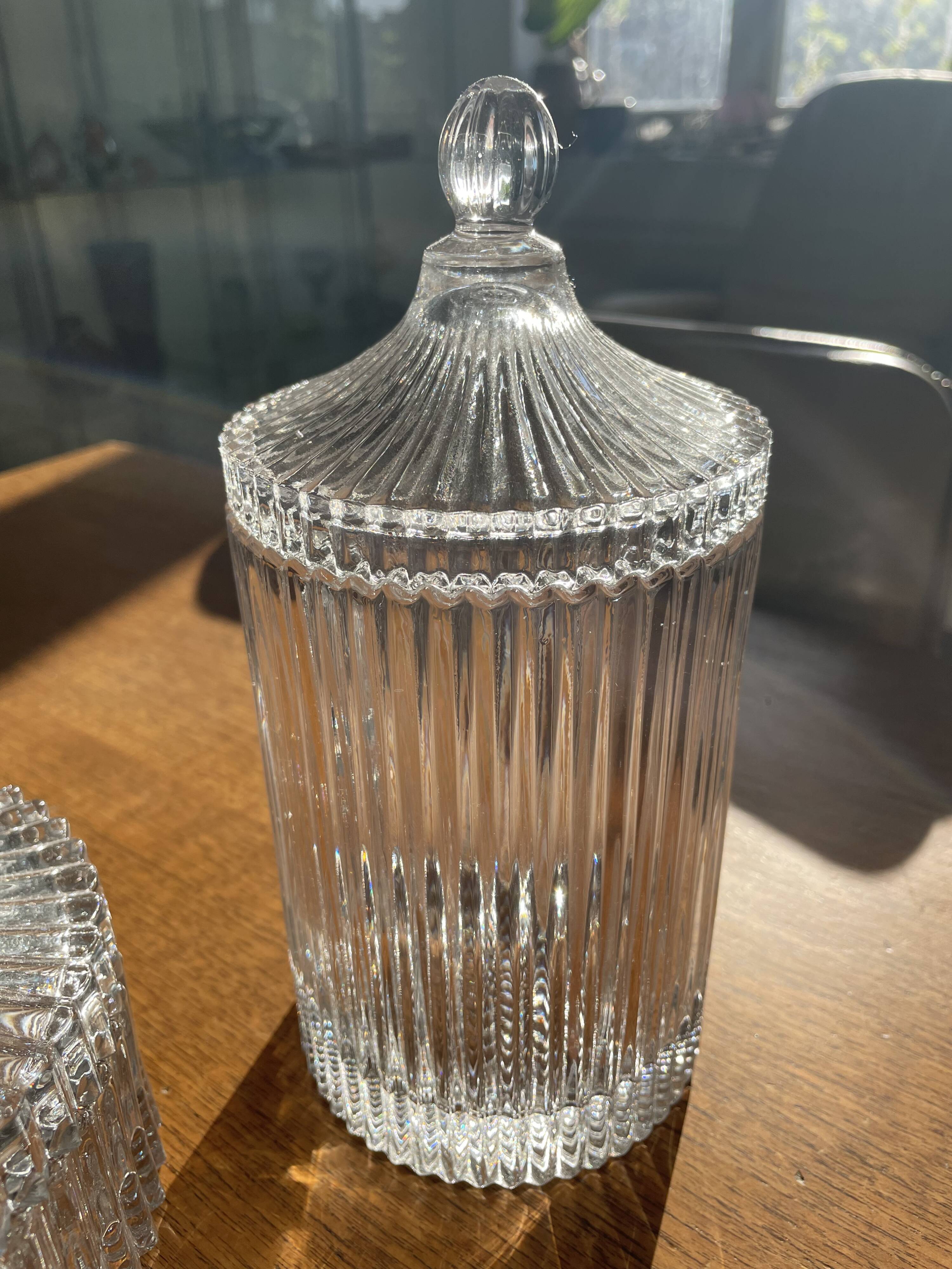 Set of 3 striped glass candy jars with lid or pharmacy jars.