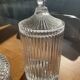 Set of 3 striped glass candy jars with lid or pharmacy jars.