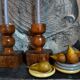 Pair of old brutalist turned solid wood candlesticks