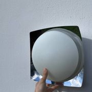 Applique plafonnier en verre blanc et inox