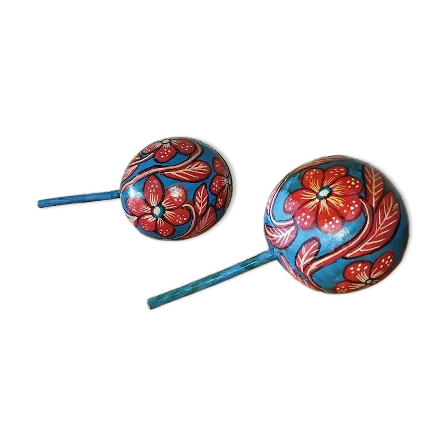 Pair of handmade Mexican maracas in painted gourd – 1960s/70s