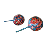 Pair of handmade Mexican maracas in painted gourd – 1960s/70s