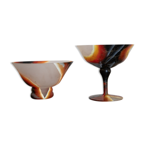 Set 2 coupes verre opale décor