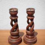 Paire de bougeoir bois torsadé, bougeoir bois, bois sculpté, porte-bougie bois, déco intérieur