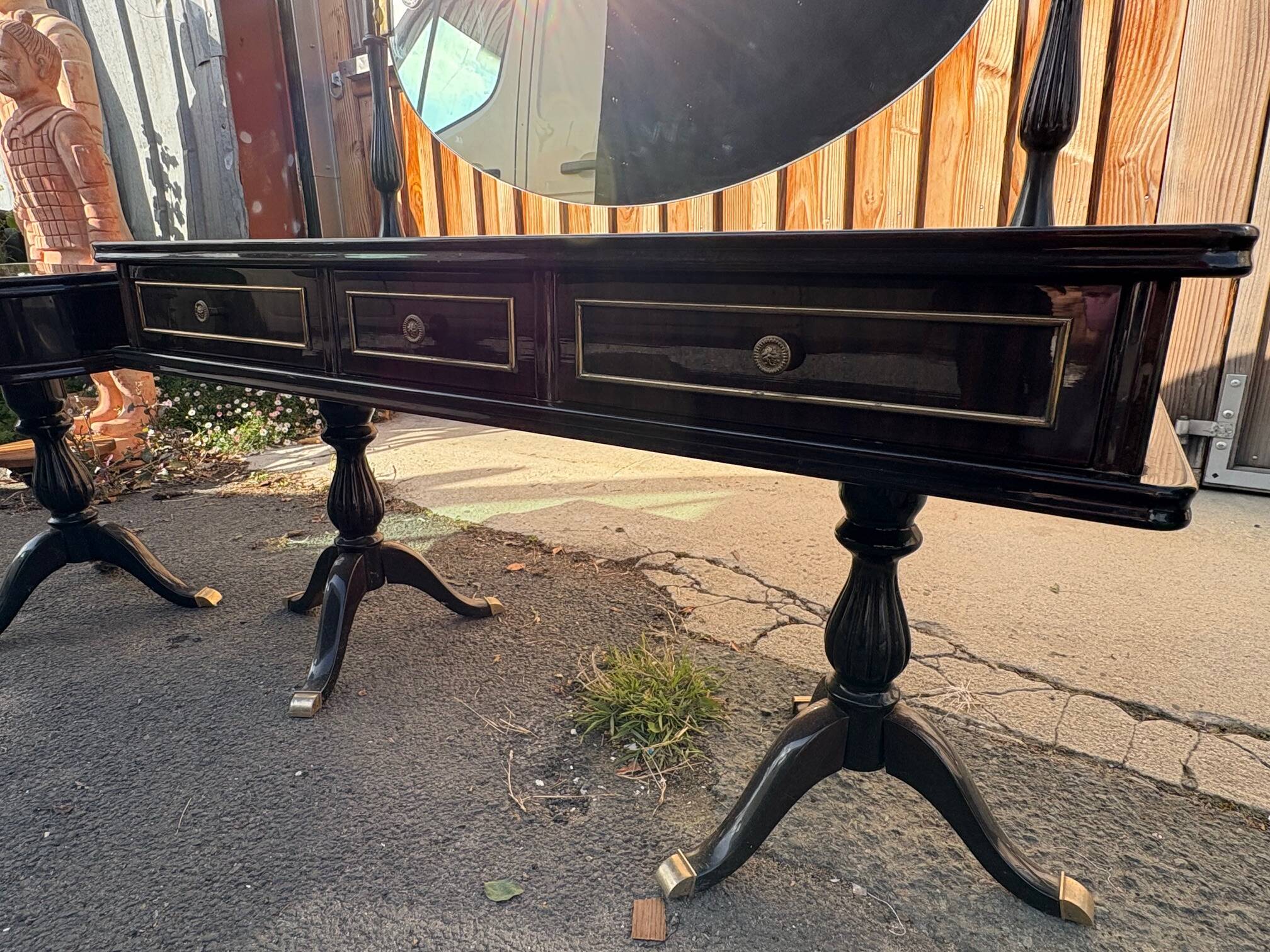 Vintage 1960s triptych hairdresser in mahogany – signed G. Blouin Nantes