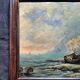 Impressionist painting attributed to F-G Engler, oil on canvas, romantic seascape.