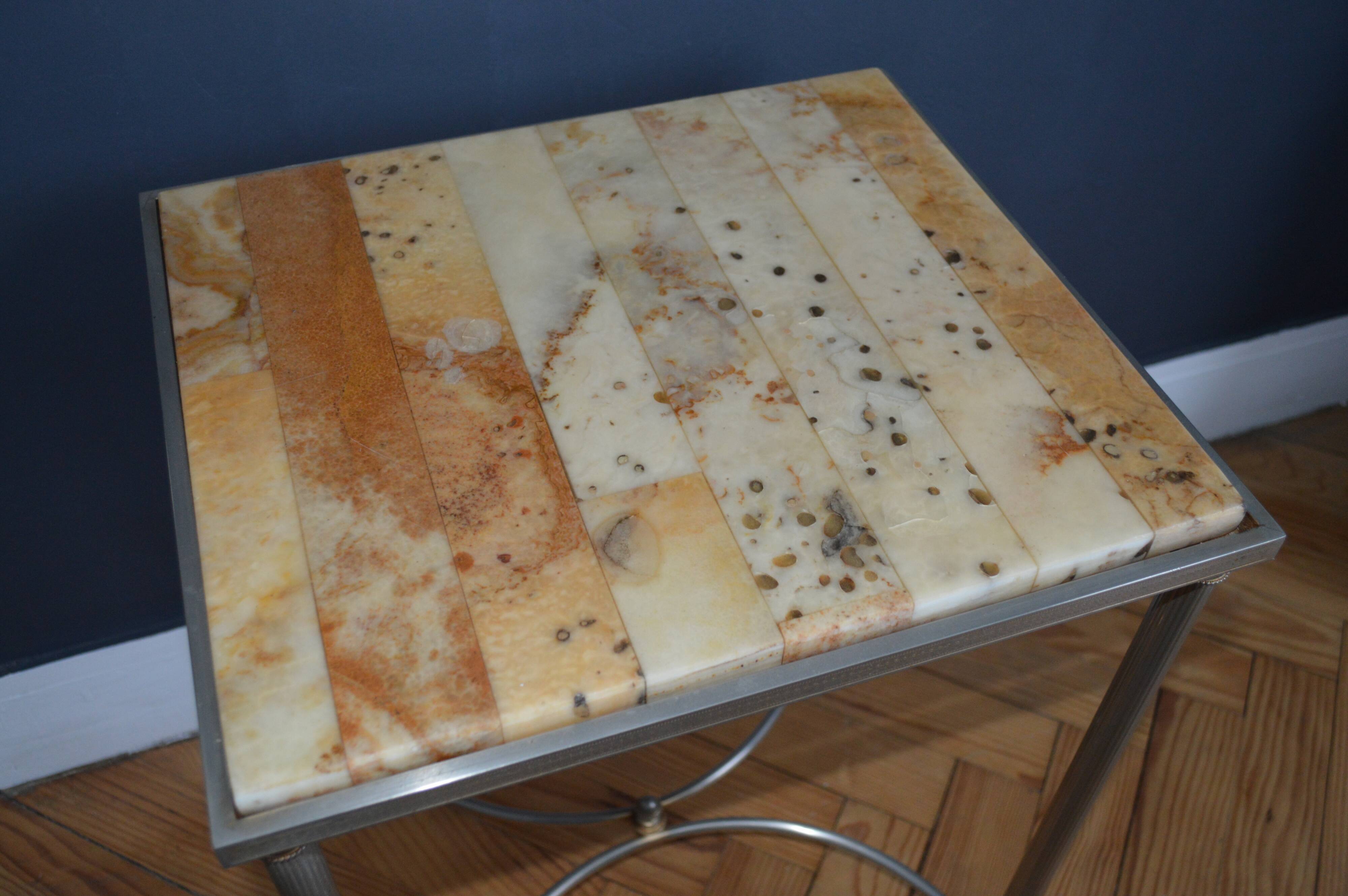Metal and brass side table and marble tablet