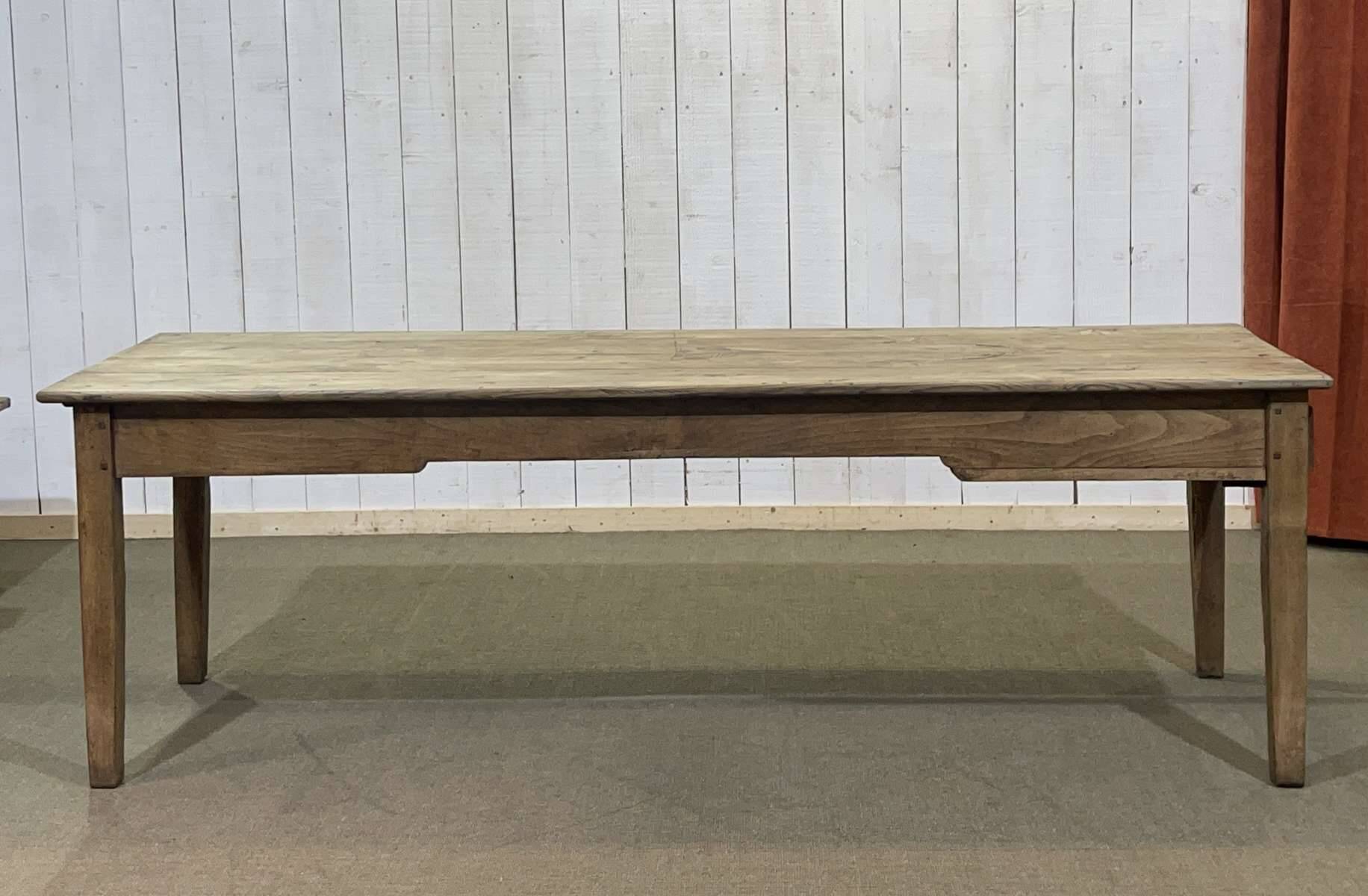 19th century farmhouse table in raw chestnut with original drawer and shelf