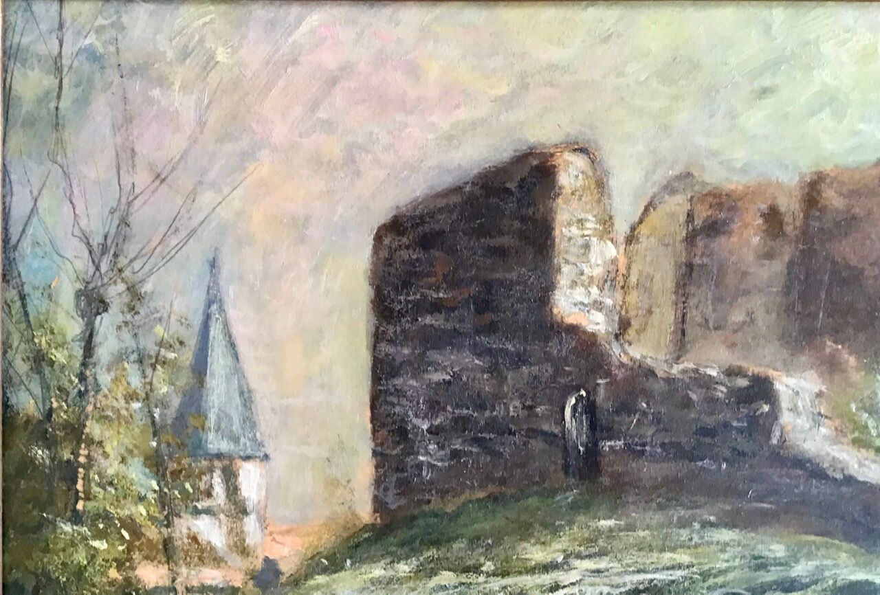 Antique landscape painting signed M Cornu from the 1980s