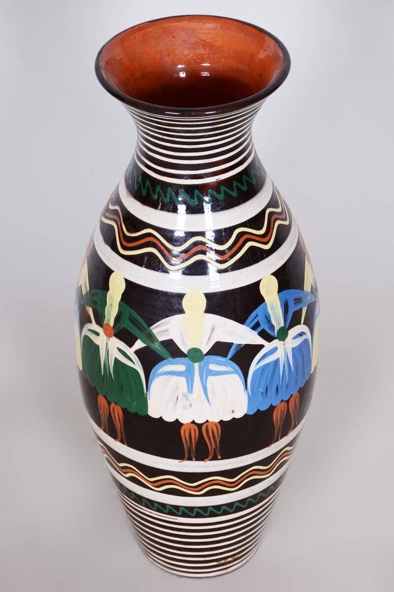 Art Deco Hand-Painted Vase in Ceramic, Slovakia, 1940s