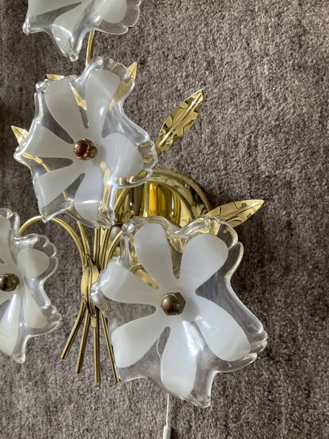 Pair of vintage golden sconces and lucite flowers