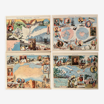 Lot de 4 cartes illustrées par Pinchon - 1948