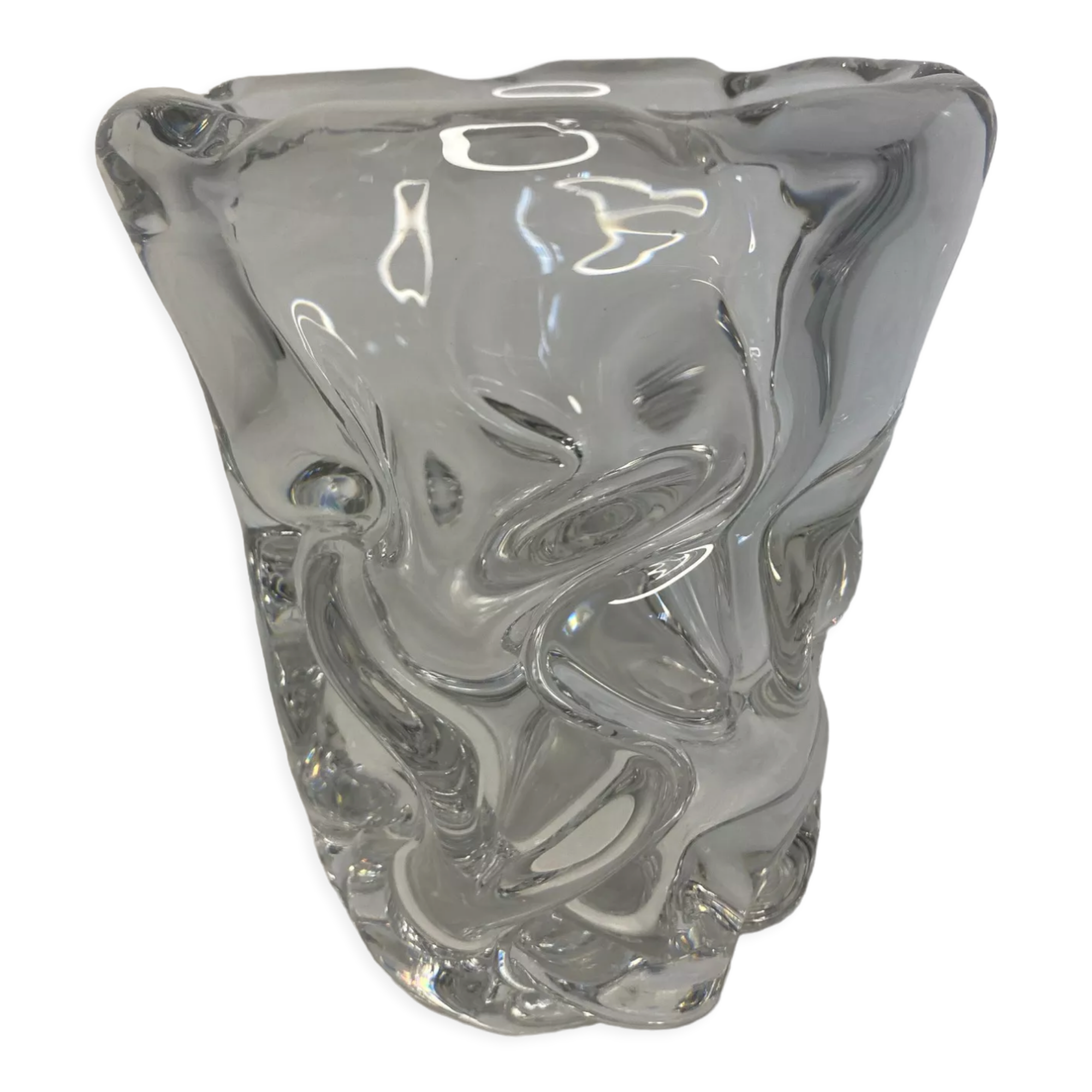 Vase glassware in molded crystal daum signed around 1960