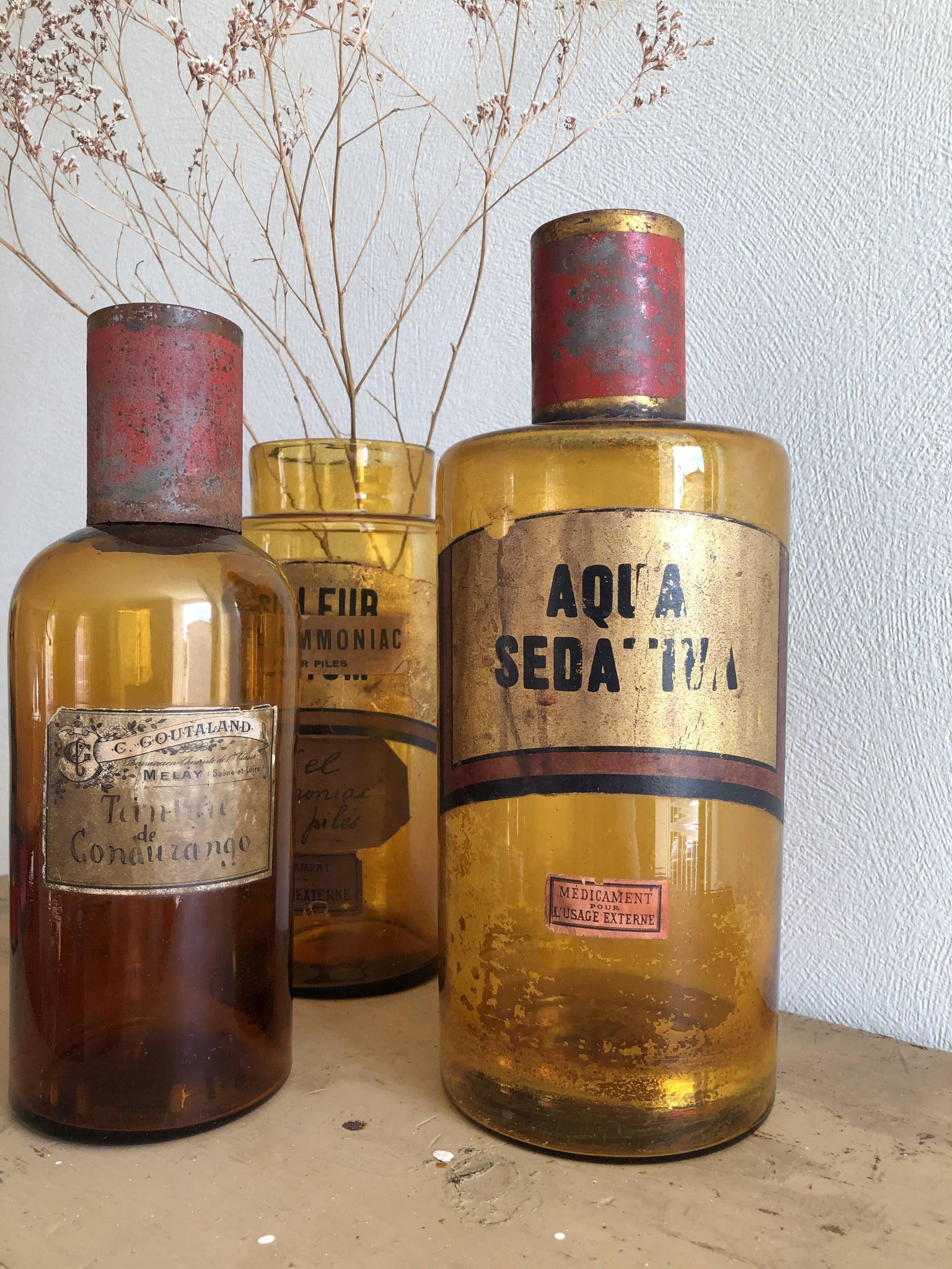 Old bottle of pharmacy "aqua sedativa" brown glass