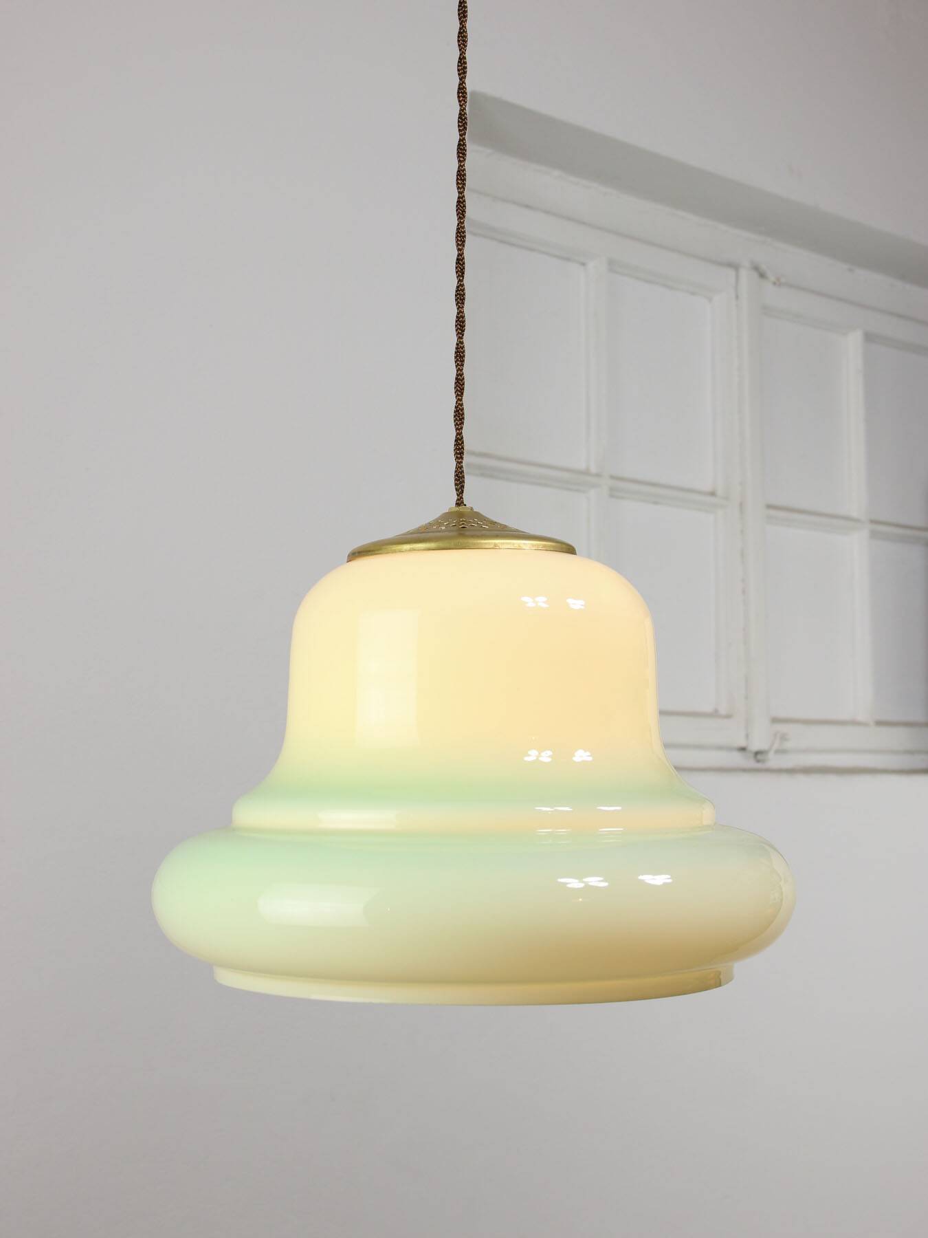 Mid-Century Italian Brass and Green Glass Pendant Lamp, 1960s