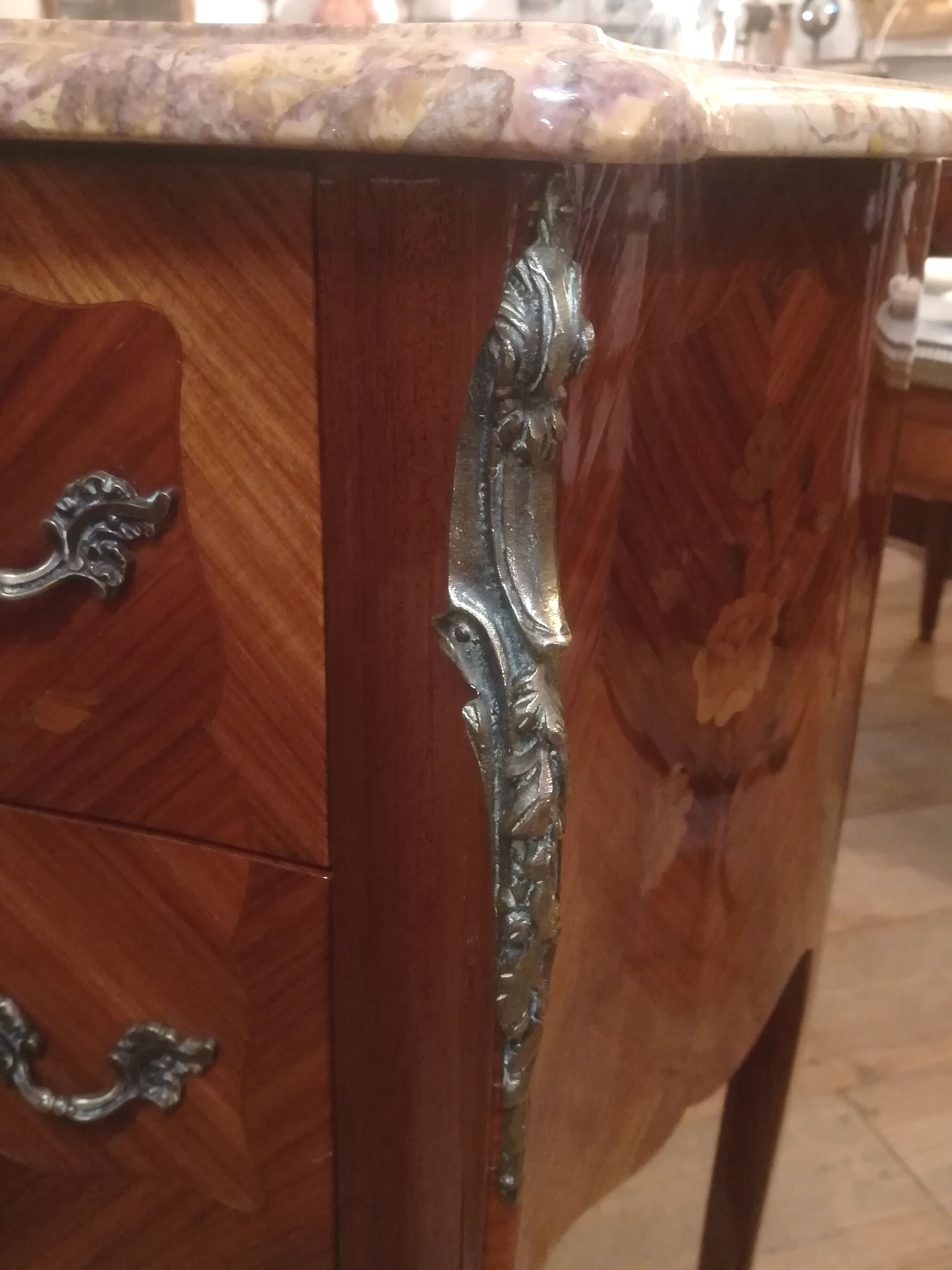 Pair of Louis XV style bedside tables in marquetry