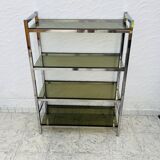 Chrome and smoked glass shelf in Italian 1970s style.