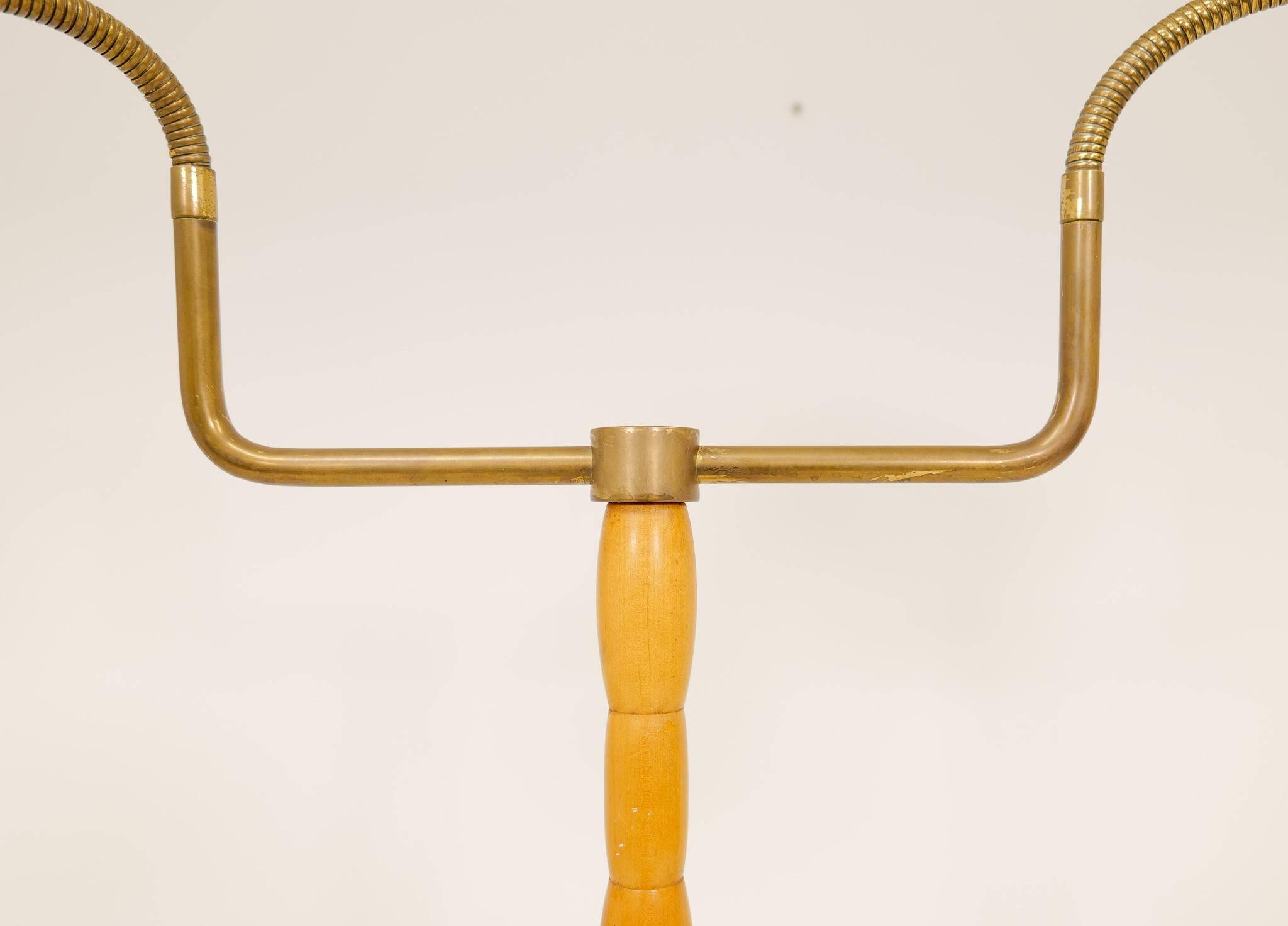 Mid-century organic floor lamp in birch and brass, Sweden, 1950s