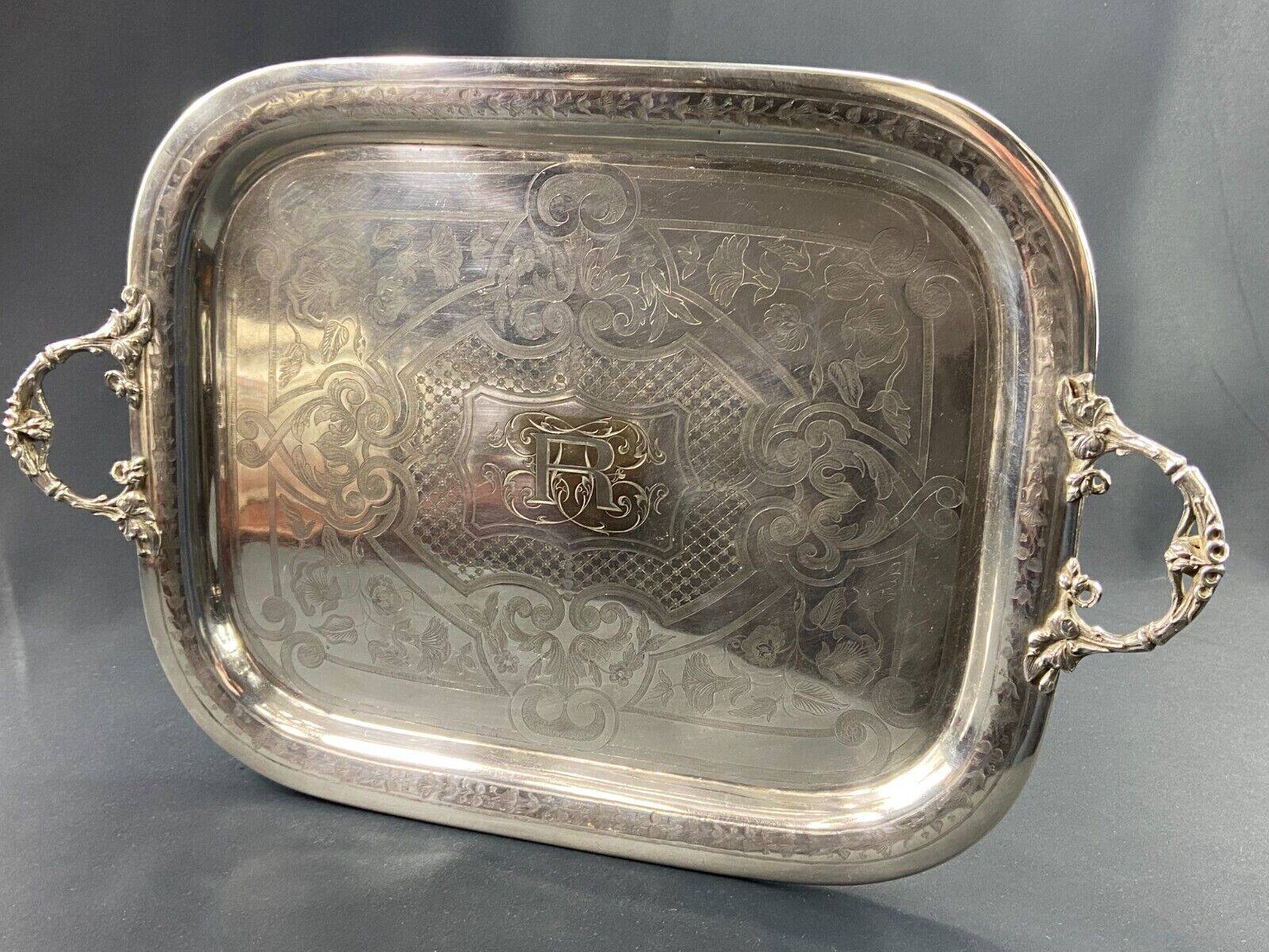 Large tray with monogrammed handles in silver metal 19th century Napoleon III