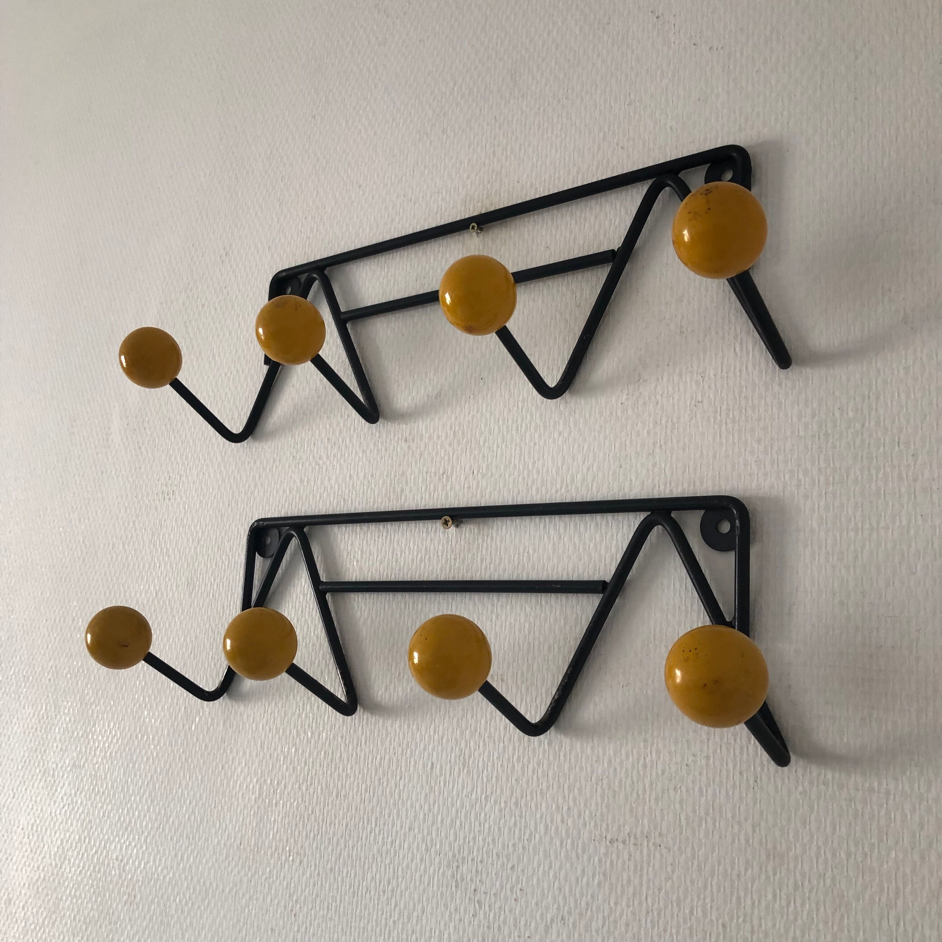 Pair coat racks balls 4 vintage patères 1960