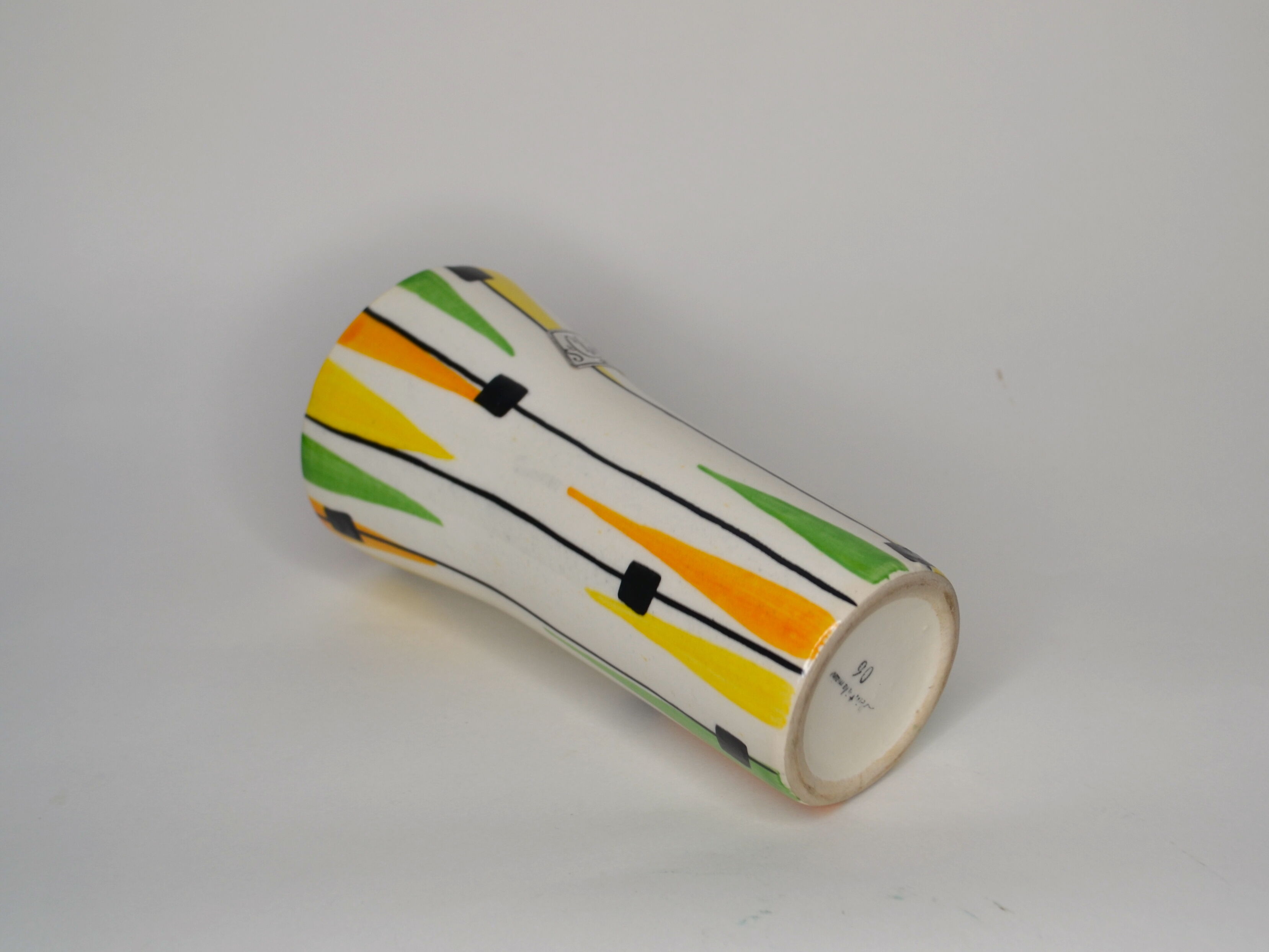 Vase Saint-Clément painted by hand - geometric decoration 1950