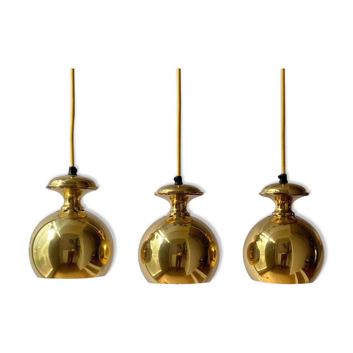Set of three Vintage Golden Bell Scandi-Lamp Pendant Lamps 1960's Denmark
