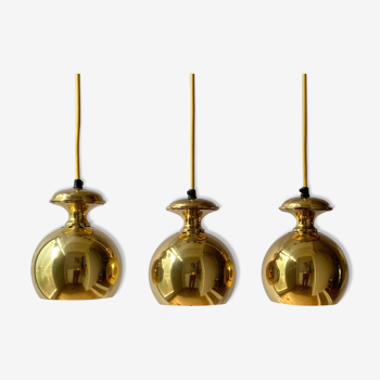 Ensemble de trois suspensions Vintage Golden Bell Scandi-Lamp 1960 Danemark