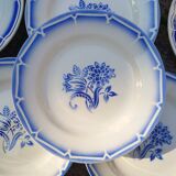 6 old blue flat plates mismatched