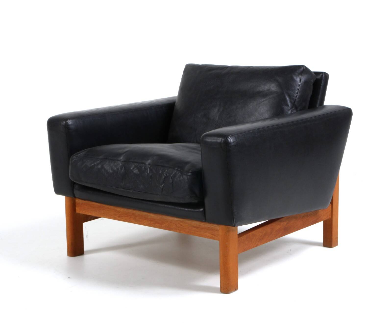 Vintage mid-century poul m. volther leather and oak lounge chair 1960,s