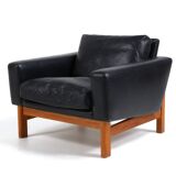 Vintage mid-century poul m. volther leather and oak lounge chair 1960,s